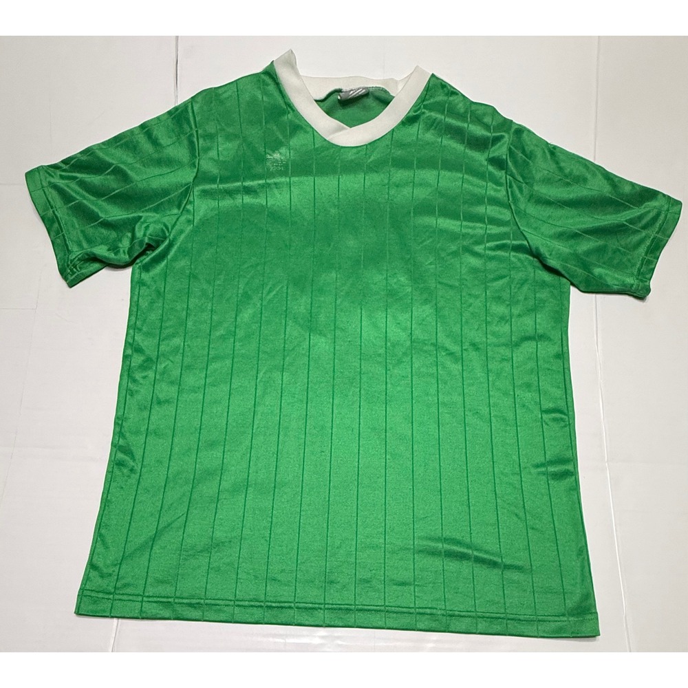 Vintage Adidas Soccer Jersey Green White Stripe Number 4 Made in USA Mens Large